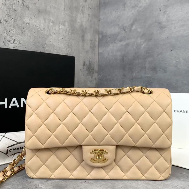 95新 Chanel/香奈儿 牛奢网/米金羊cf中号单肩包s