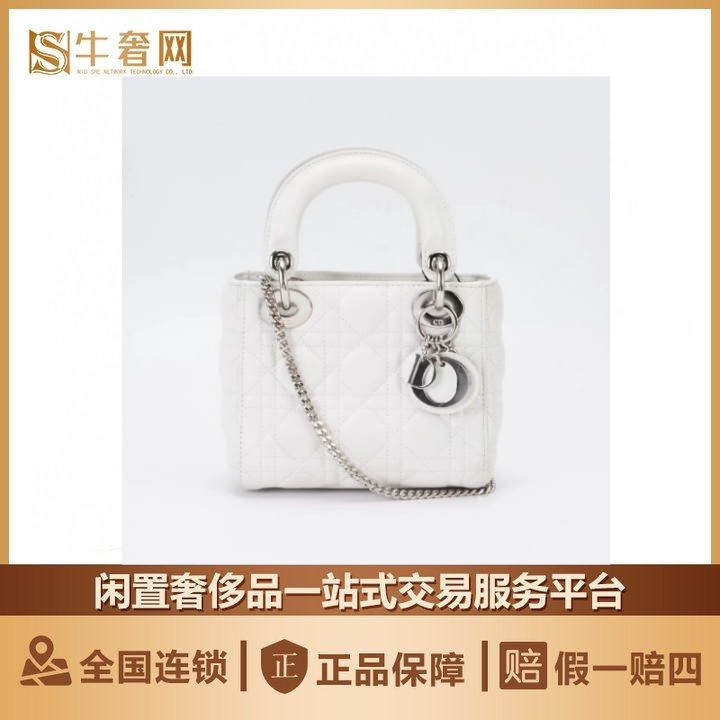 95新 DIOR/迪奥 迪奥戴妃包三格白银/