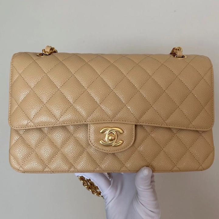 95新 Chanel/香奈儿 牛奢网/cf米金色菱格纹单肩口盖包