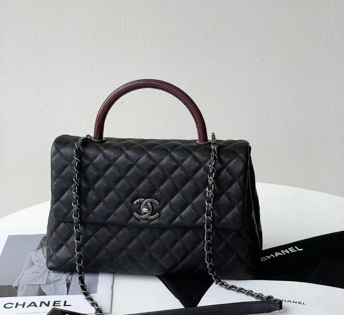 95新 Chanel/香奈儿 深灰coco handle手提包