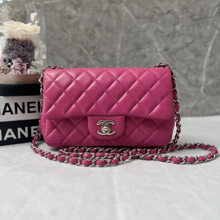 99新 Chanel/香奈儿 牛奢网/玫红大mini包/d08020131sxq