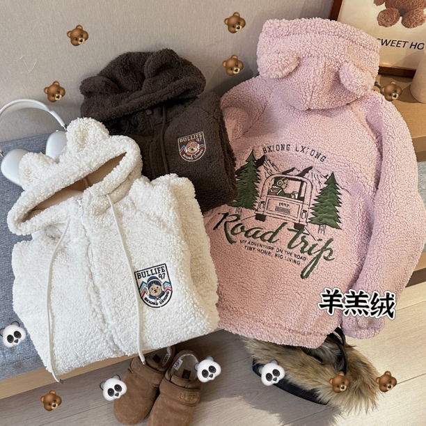 2024冬季新款小熊羊羔绒连帽开衫保暖可爱百搭外套990