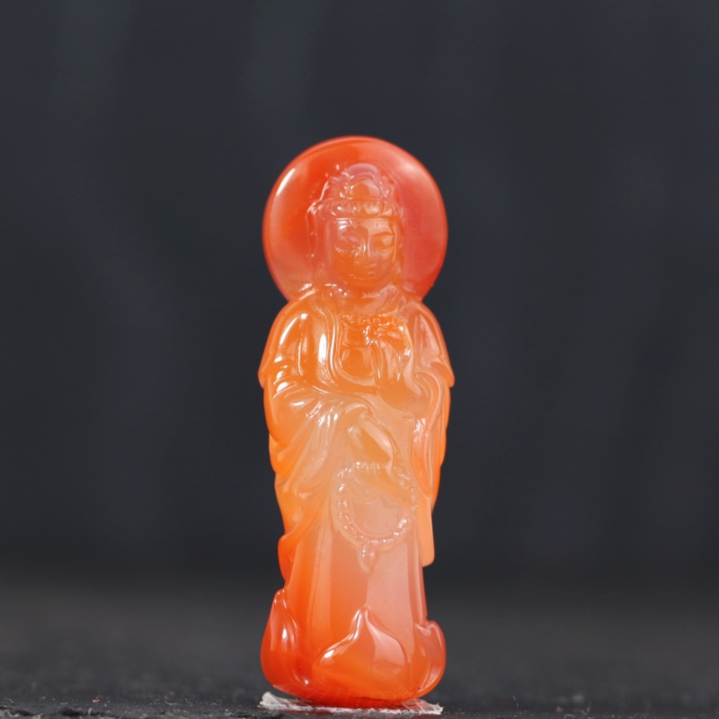 天然南红精工雕刻立体观音吊坠挂坠冰飘凉山料一物一图雕刻件