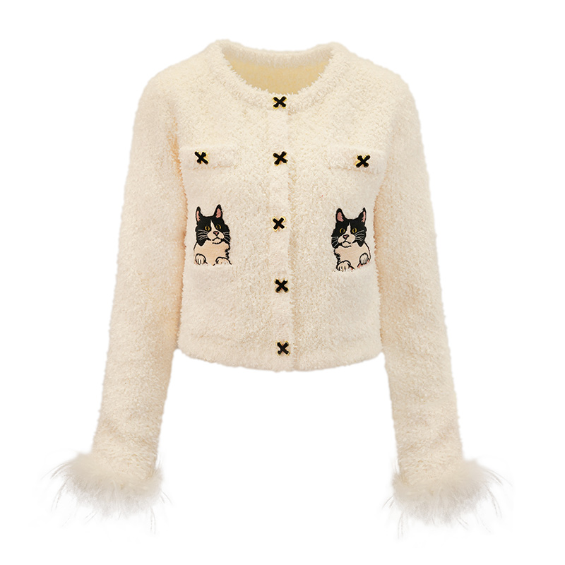 JUNGLEME秋冬米白色轻奢名媛小香风女士气质法式圆领长袖腔调穿搭