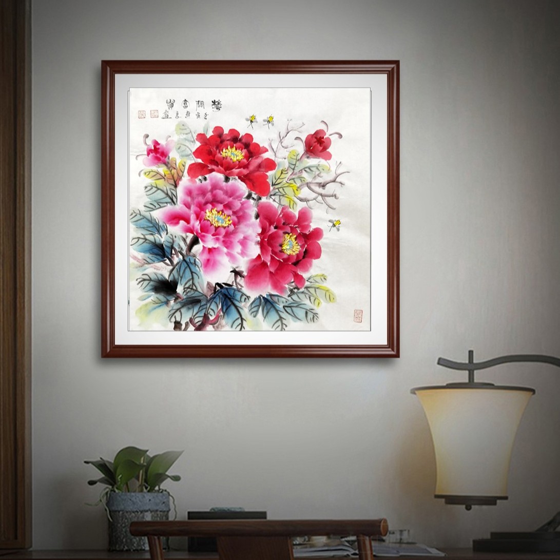 牡丹系列斗方《花开富贵》手绘字画