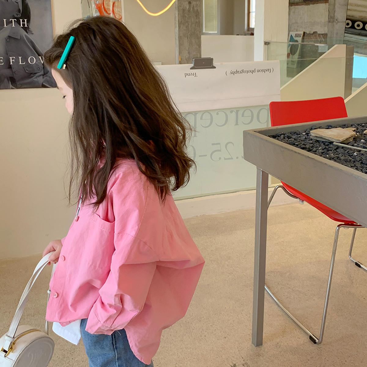 【小柒】棉女童衬衫韩版可爱女宝宝粉色衬衣宽松百搭儿童上衣外JC29