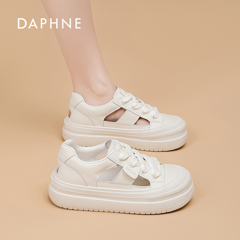 达芙妮小白鞋女2025夏季新款透气爆款百搭休闲包头镂空运动凉鞋