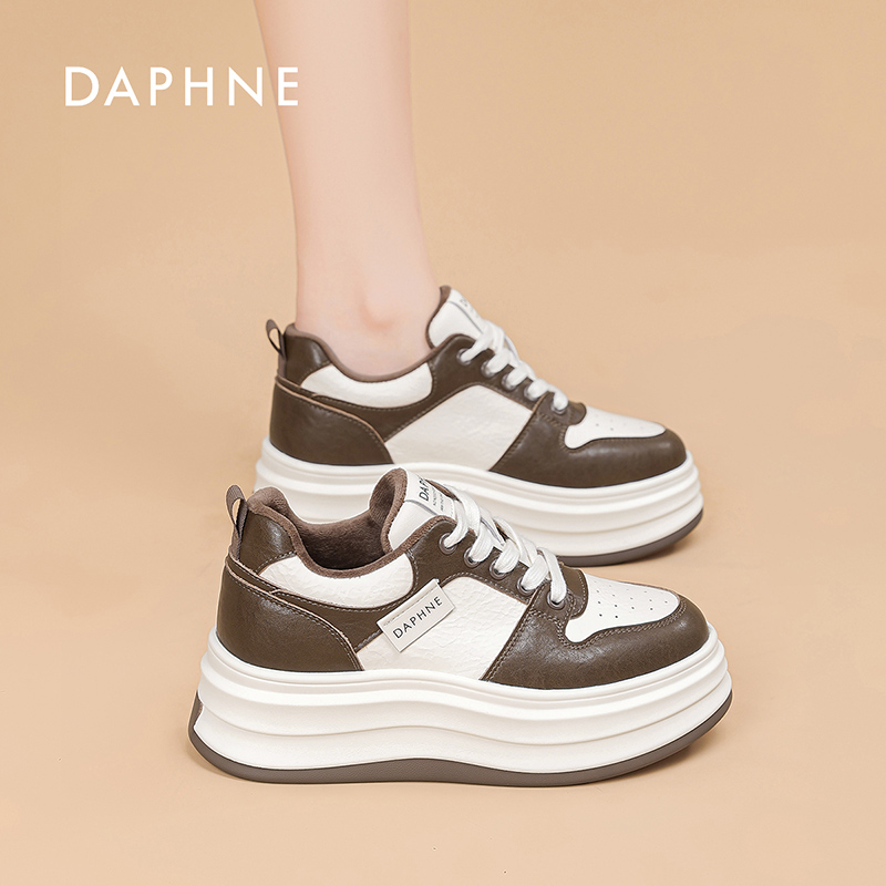 Daphne/达芙妮厚底板鞋女2025秋冬新款时尚加绒保暖运动休闲鞋
