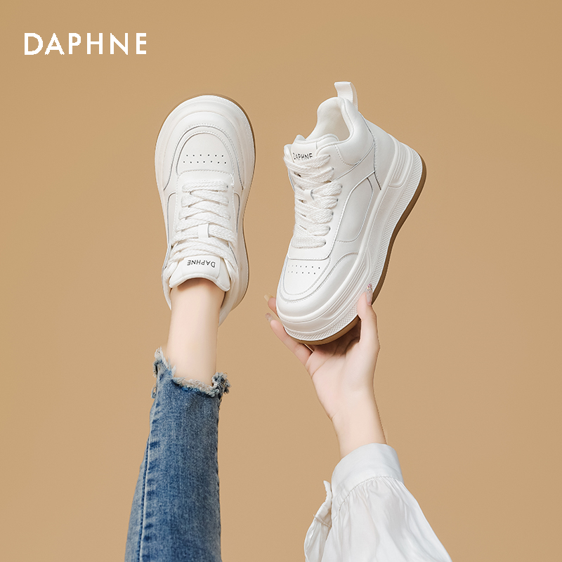Daphne/达芙妮高帮小白鞋女2025夏季新款厚底板鞋百搭加绒休闲鞋