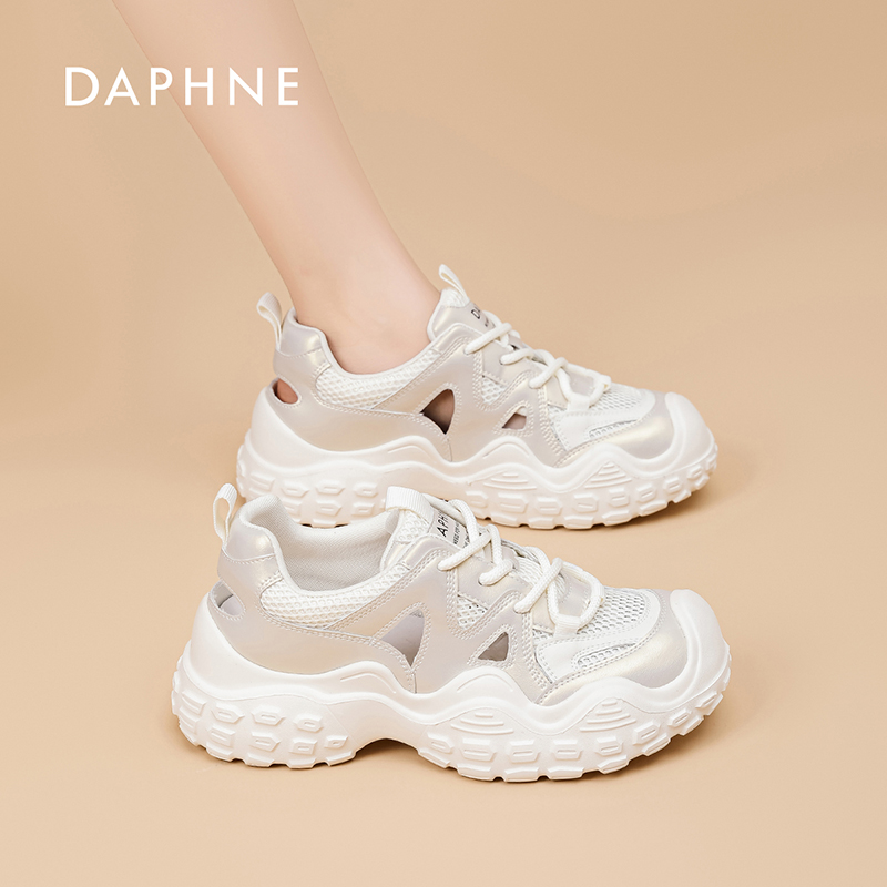 达芙妮老爹鞋女2025夏季新款薄款透气网面休闲鞋百搭镂空运动凉鞋
