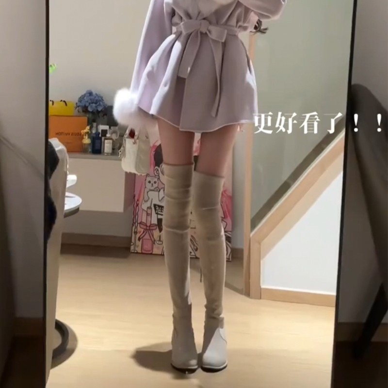【琴琴大王】米色高筒过膝长靴秋冬瘦瘦女靴长筒搭配毛呢大衣sw靴子