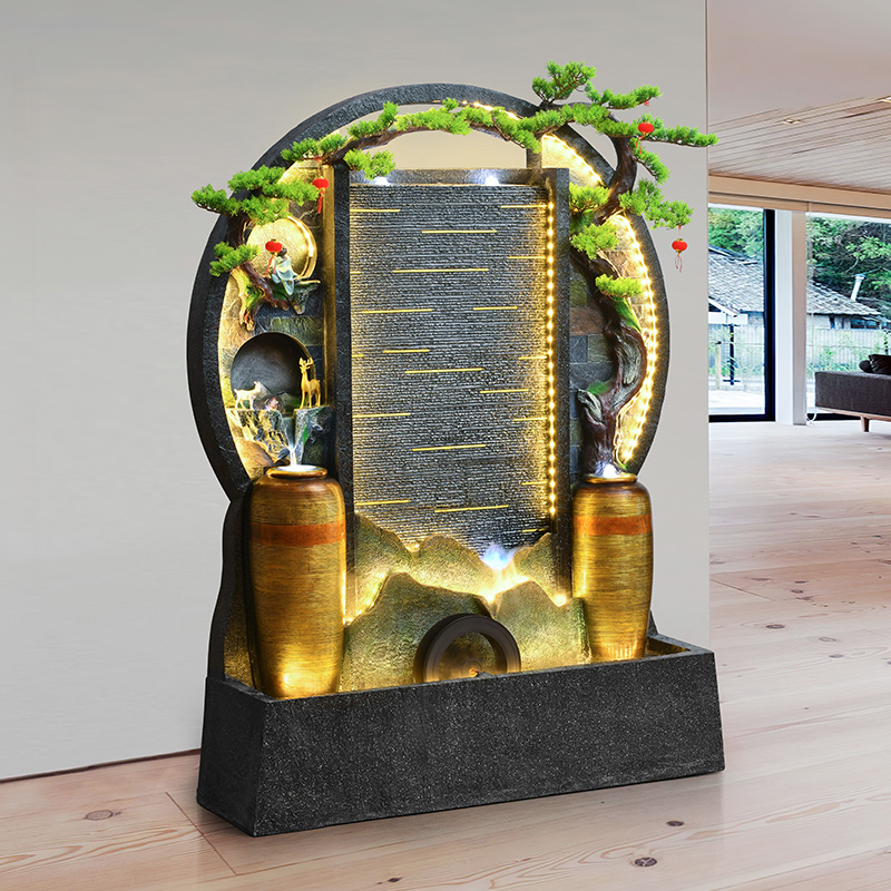 新中式客厅庭院水景水幕墙假山流水喷泉装饰景观造景流水墙摆件