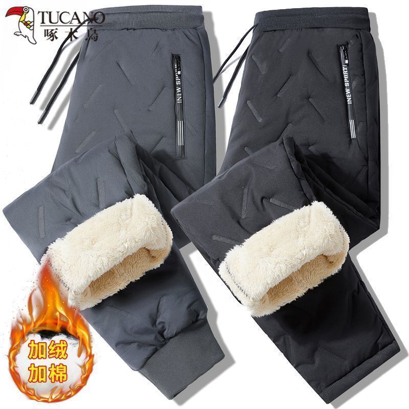 啄木鸟羊羔绒棉服裤女秋冬季2023新款加绒加厚休闲束脚裤直筒裤