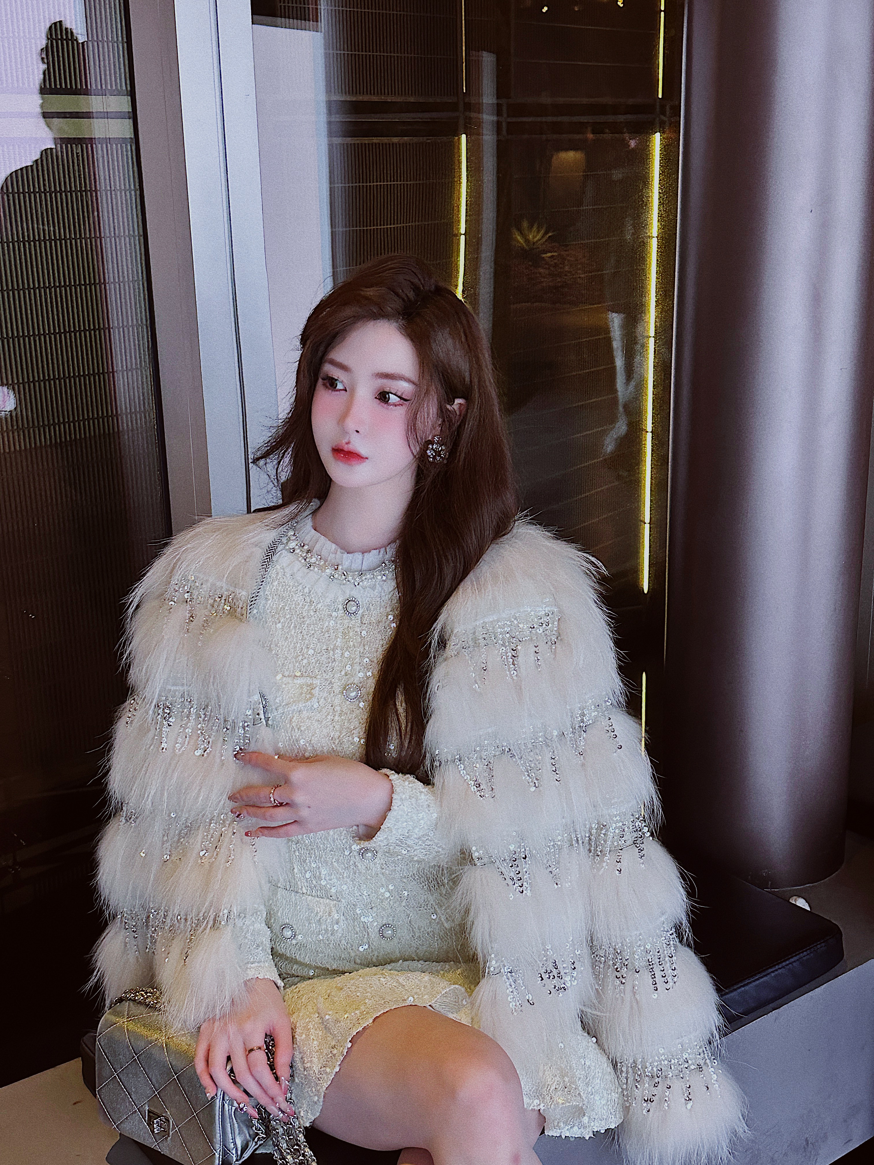 【流星花园】重工钉珠亮片流苏貉子毛外套XS40611