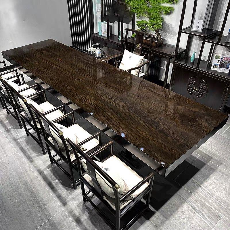 巴花实木大板茶桌奥坎新中式老板办公桌红木黑檀原木书桌会议桌