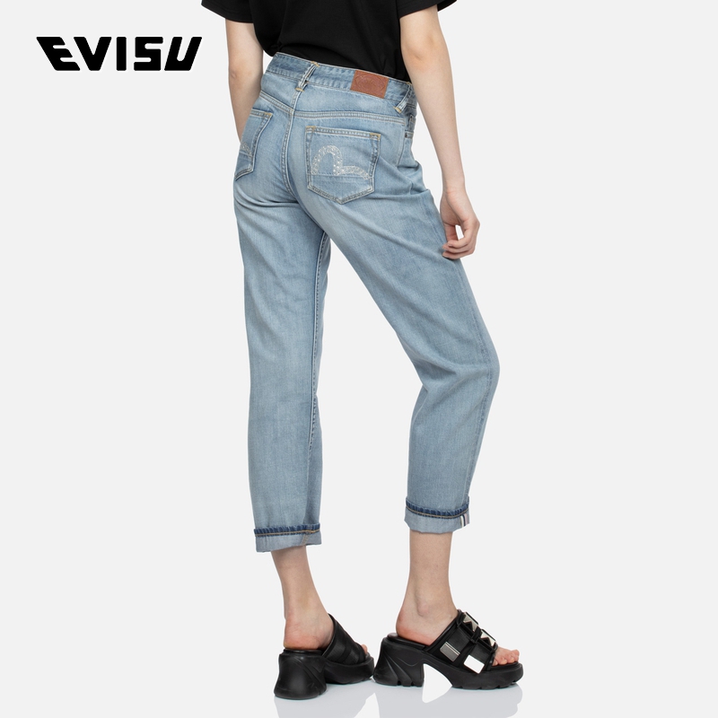 EVISU 2024春季女士烫石小海鸥直筒牛仔裤 2ESHTW4JE4059STDN