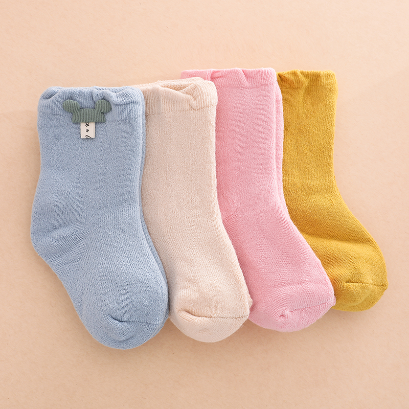 宝宝毛圈袜子秋冬厚款0-3岁男女婴幼儿中筒袜保暖加绒