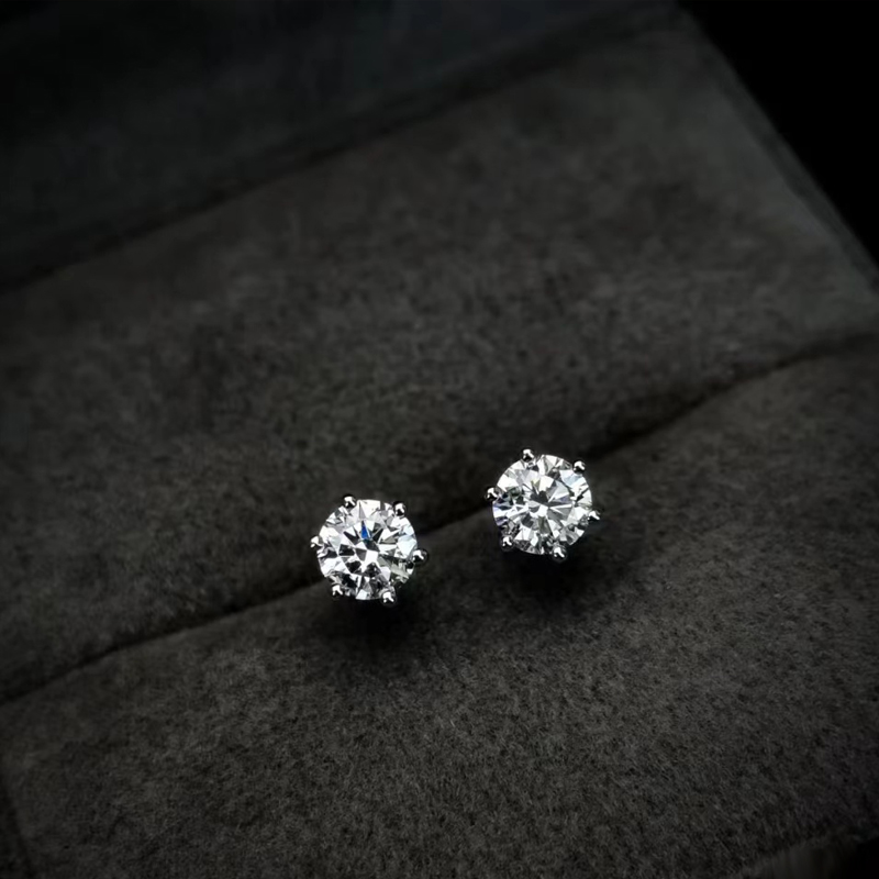 925银莫桑石耳饰 【六爪耳钉】0.5-2克拉气质简单简约精致镶嵌单钻