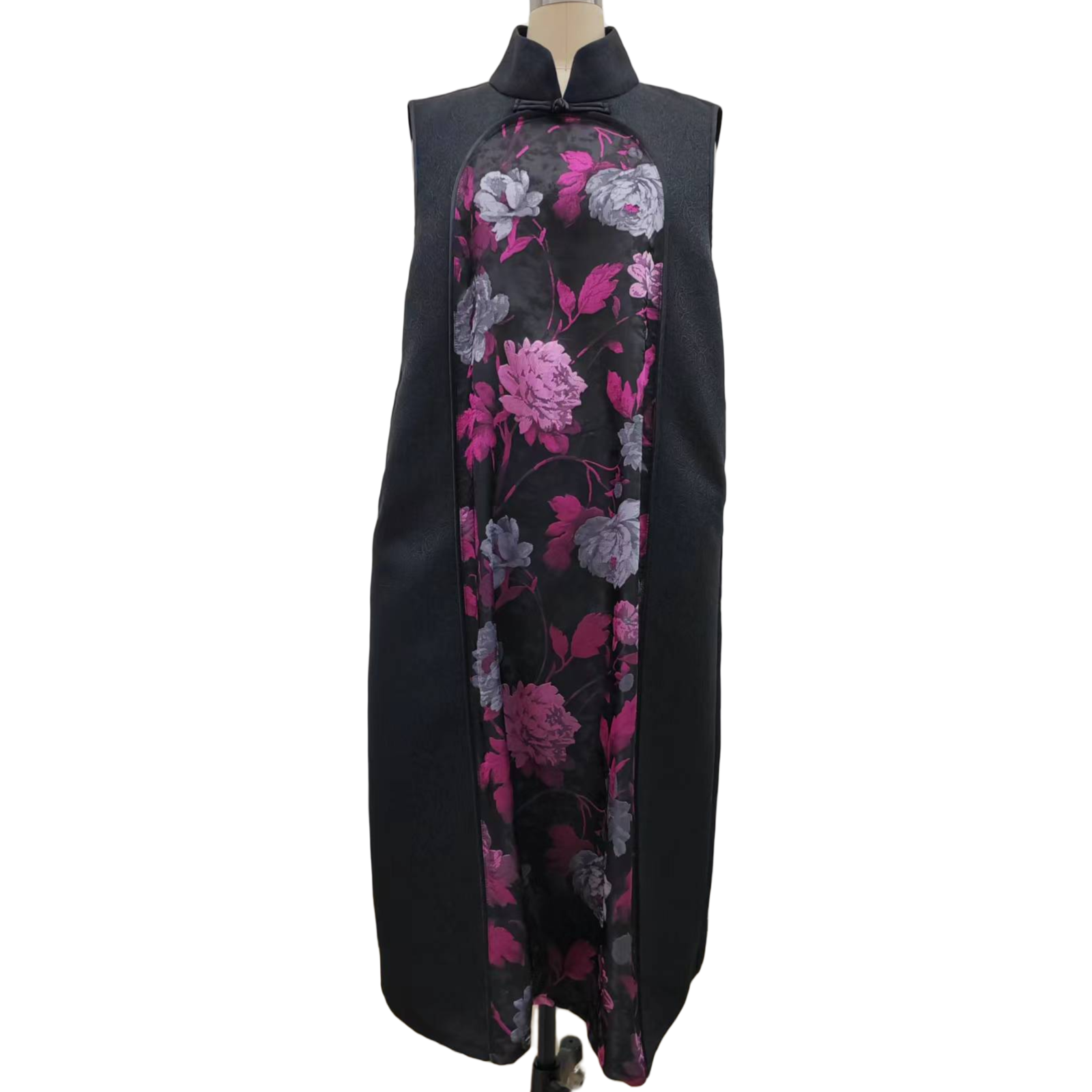 【大海轻奢】L23709新款黑色刺绣花盘扣假两件中式设计师款时尚旗袍