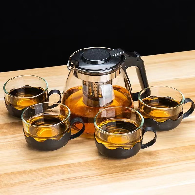 5件套茶具一壶四杯透明家用耐用带盖水具套装功夫泡茶壶不可加热