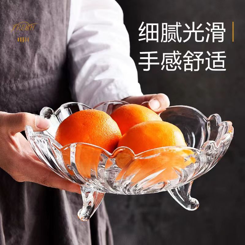 简约欧式玻璃水果盘透明三足果盘家用客厅创意糖果零食盘