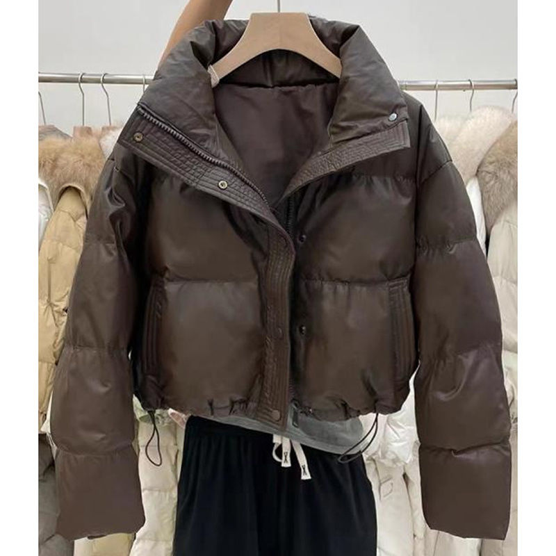 波司澄羽绒服美拉德免洗pu皮韩版立领女士短款百搭小个子纯色宽松