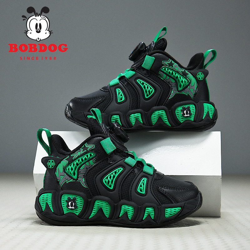 巴布豆男童运动鞋防水皮面2024春秋新款轻便防滑软底时尚儿童鞋子