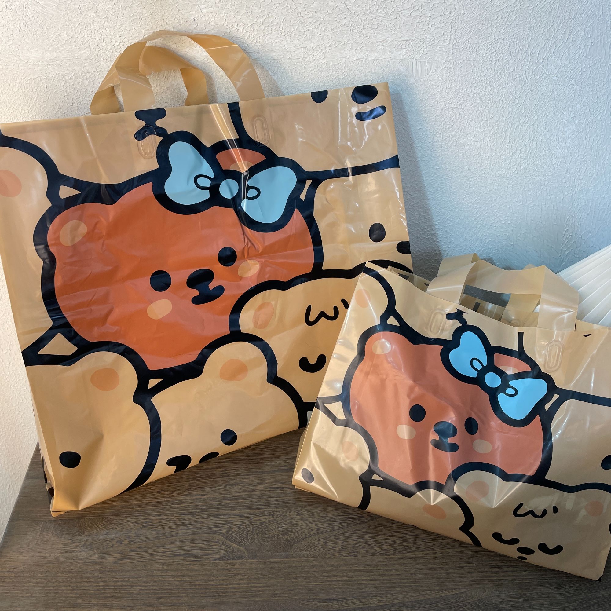 卡通熊购物袋咖色手提服装袋可爱包装袋蜡笔小新夏季米奇便携ins