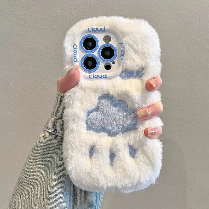 适用苹果15promax手机壳iphone14全包13防摔新款简约时尚毛绒云朵