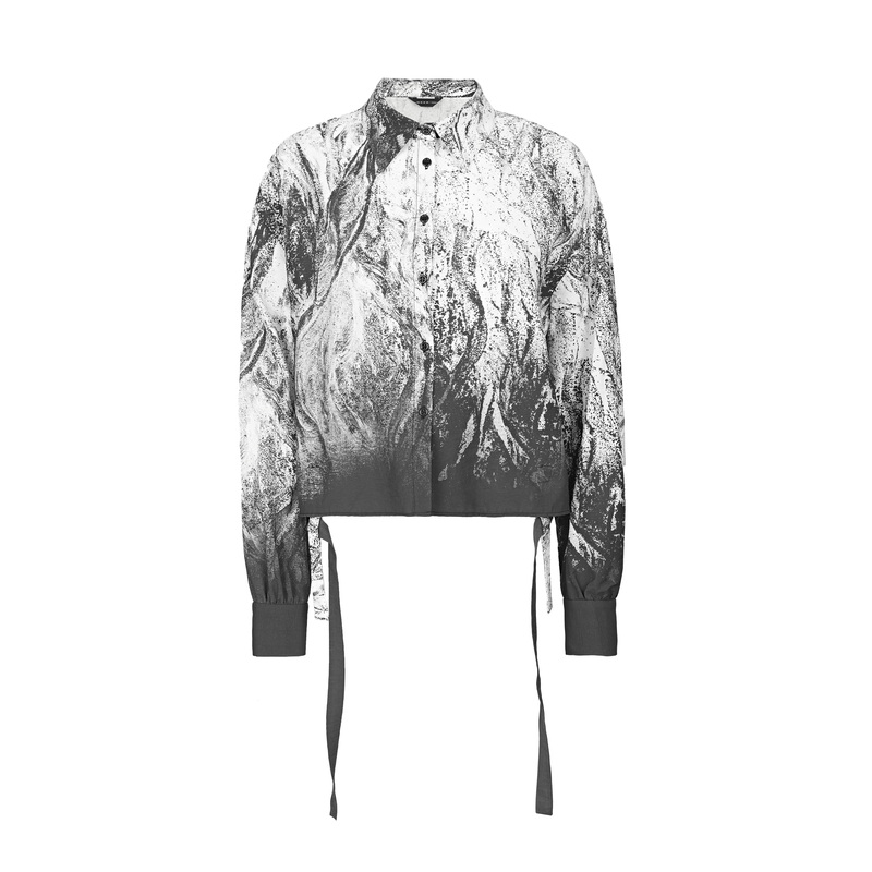 sdeer圣迪奥女装时尚气质文艺百搭水墨晕染抽绳长袖衬衫S22280504