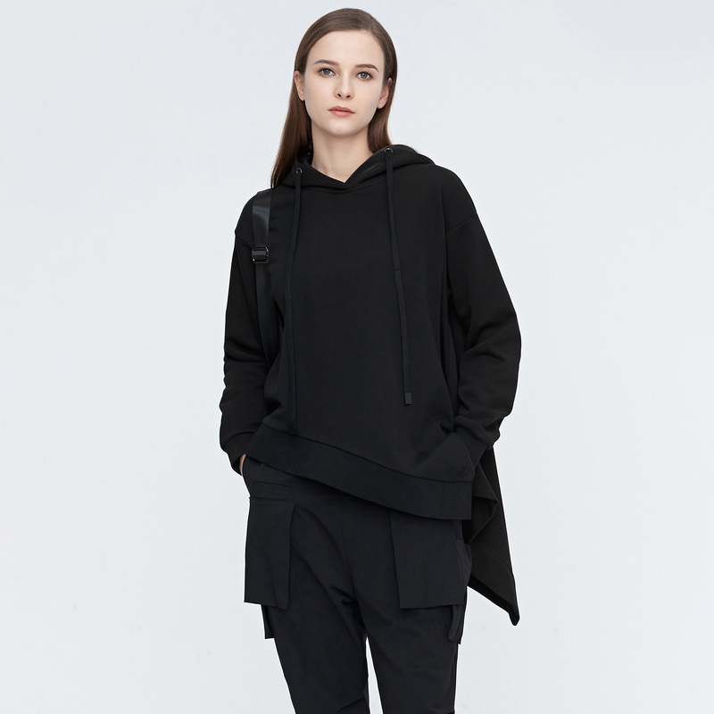 S·DEER圣迪奥女装抽绳连帽不规则时尚休闲宽松卫衣外套S21182204