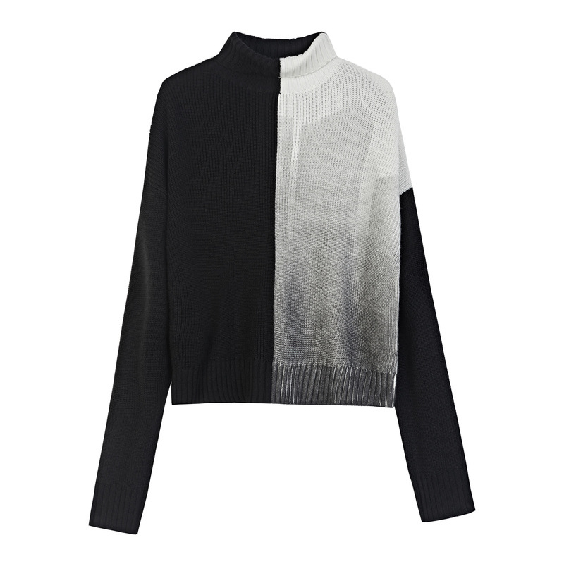 S·DEER圣迪奥女装时尚休闲百搭撞色拼接高领罗纹毛衣S20483519