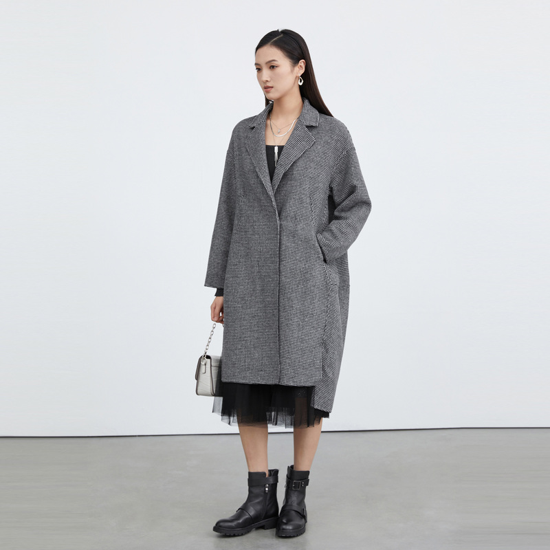 S·DEER中长款格纹秋冬女式时尚毛呢外套S214Z1871