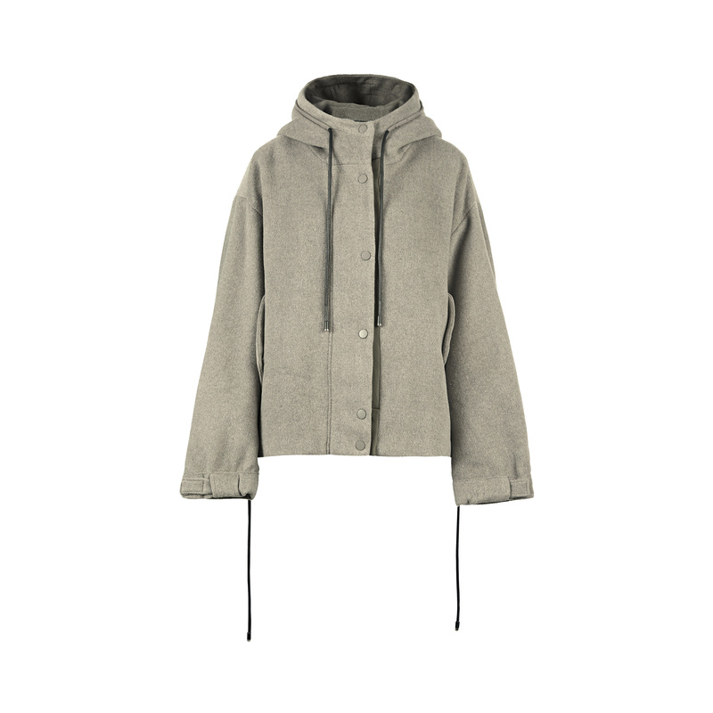 sdeer圣迪奥女装休闲百搭个性高领连帽抽绳宽松短款外套S21482225
