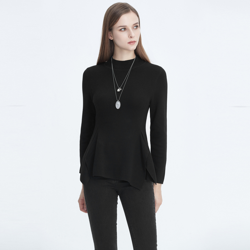 sdeer女装时尚个性百搭气质显瘦黑色不规则拼接针织衫S20483518