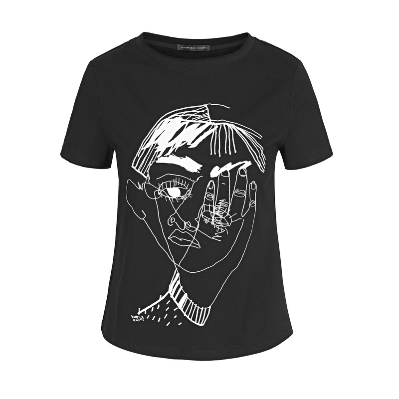 S·DEER圣迪奥女装时尚休闲百搭圆领撞色印花短袖T恤S22280158