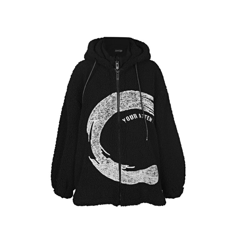 sdeer圣迪奥女装休闲连帽字母印花假两件仿羊羔毛外套S21482210