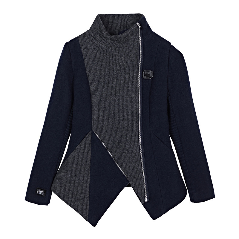 圣迪奥女士立领时尚修身双面保暖结构拼接字母长袖外套S194A1720