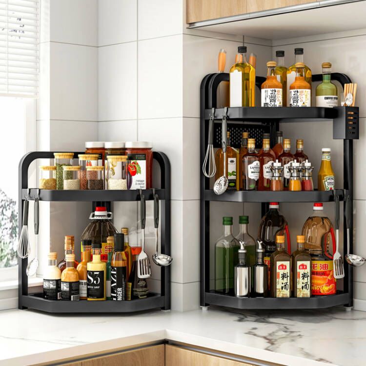 枪灰厨房调味品置物架台面角落三角调料架子墙角转角多功能收纳架
