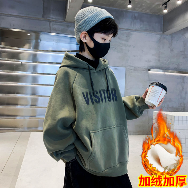 儿童装男童卫衣加绒秋冬款2023新款男孩加厚冬装中大童冬季上衣潮