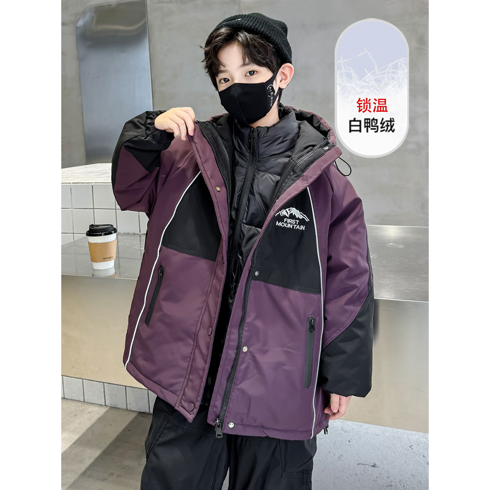 儿童装男童羽绒服冲锋衣三合一可拆卸秋冬季中大童外套加绒加厚潮