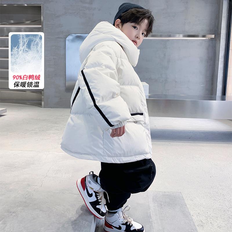 儿童装男童羽绒服冬季加厚外套2023新款连帽男孩冬装保暖白鸭绒潮