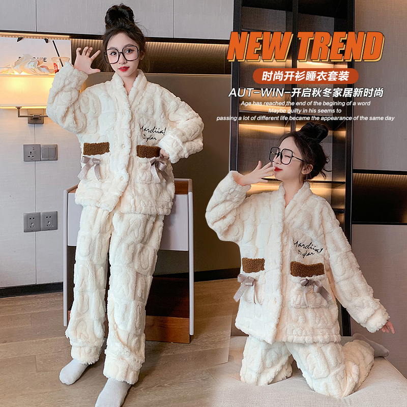 女童春秋冬款睡衣女孩大儿童装珊瑚法兰加绒家居服套装潮8加厚岁9