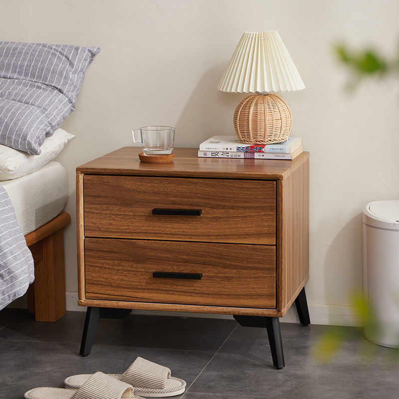 床头柜简约实木柜卧室网红床边柜胡桃色柜子家用储物柜收纳柜轻奢