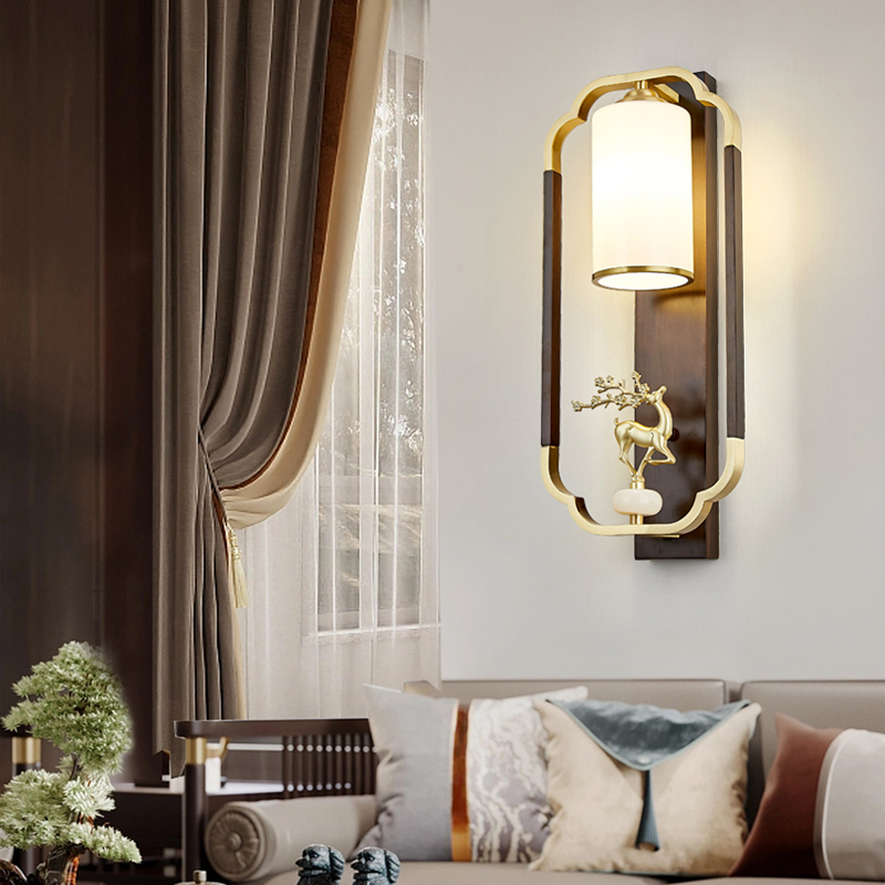 新中式实木壁灯客厅背景墙中国风仿古禅意卧室床头灯过道走廊灯具