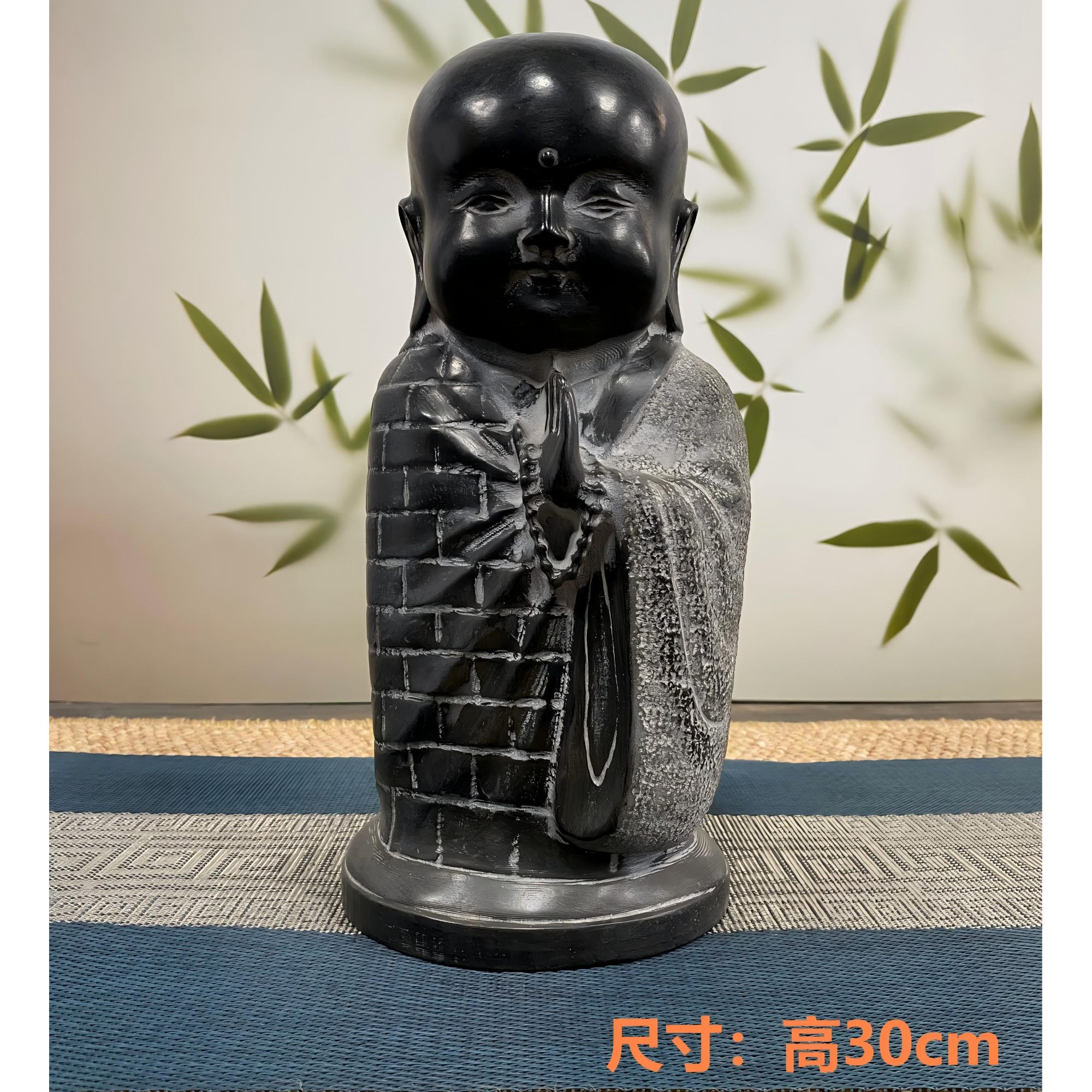山西精美青石石雕摆件雕塑客厅（30CM披沙和尚）复古工艺品中式沙弥