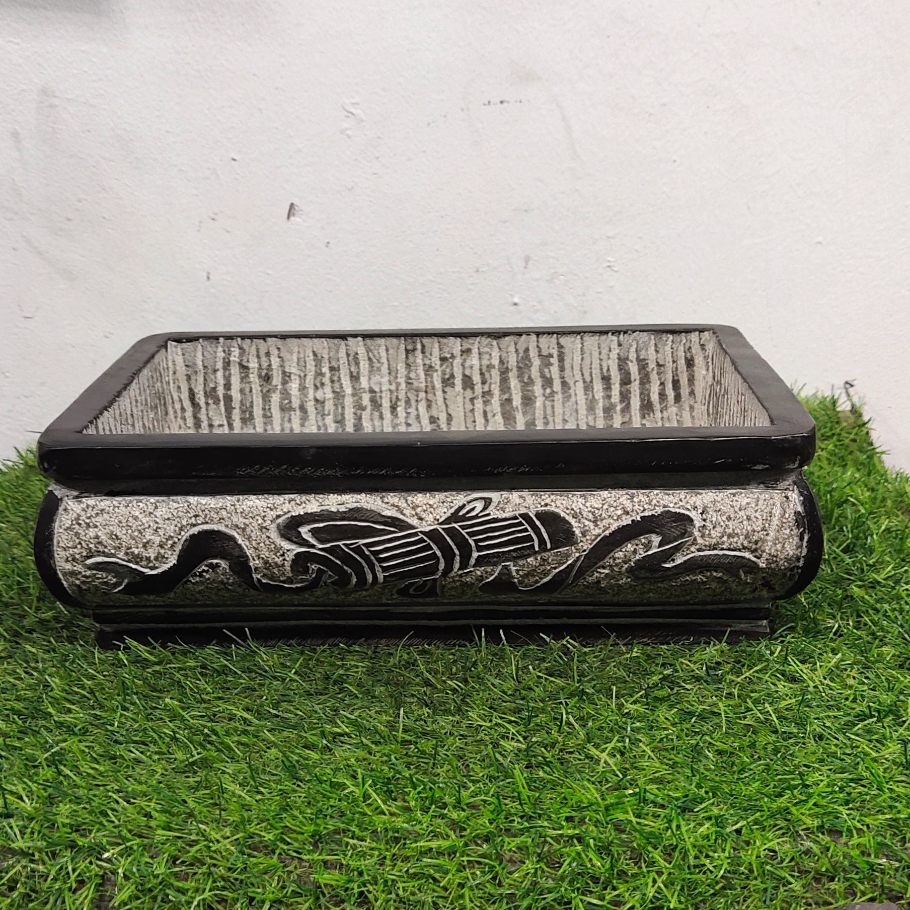 山西精美青石桌面造景摆件工艺品大号长方形石盆创意