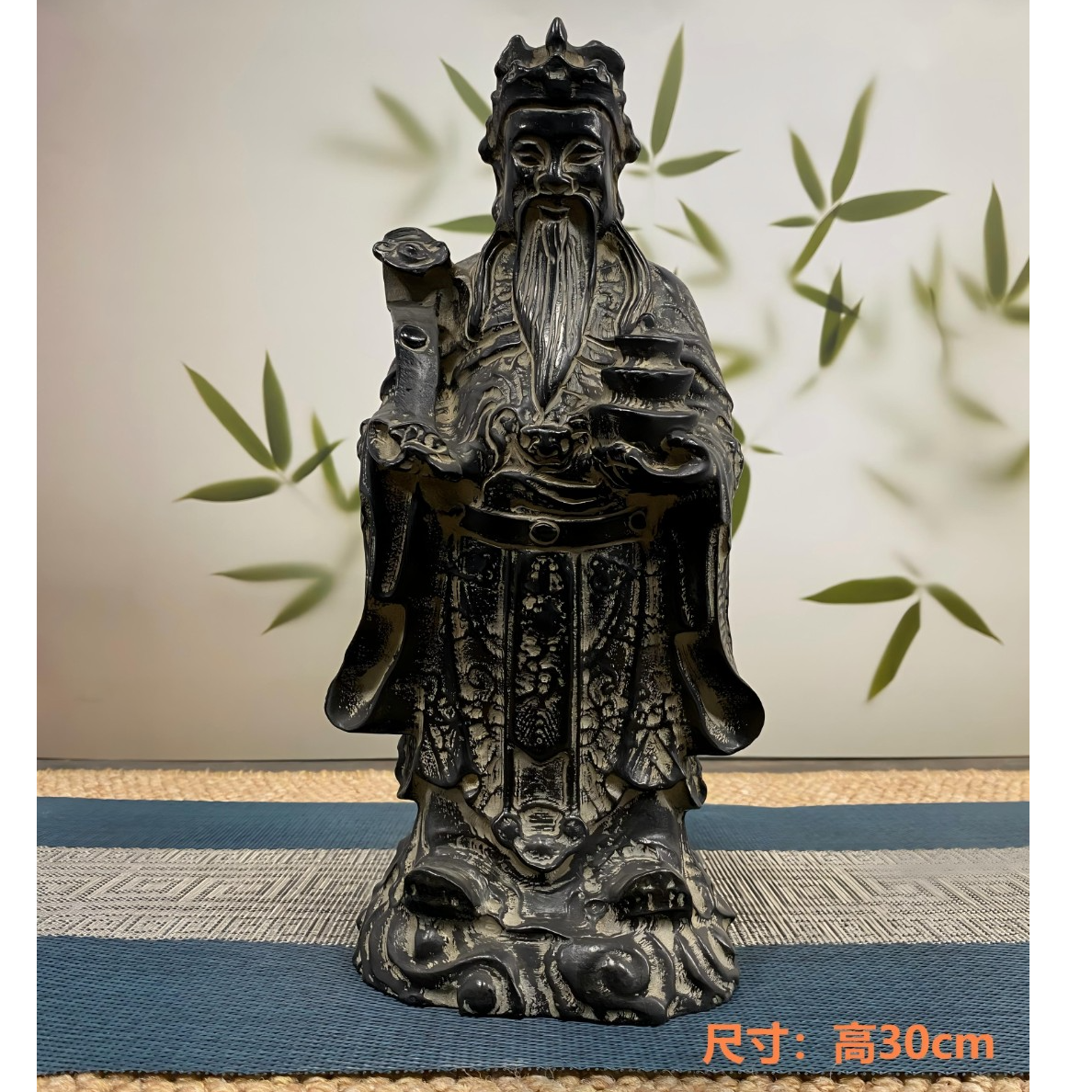 山西精美青石石雕桌面陶瓷禅意摆件神像中式工艺品创意（如意财神）