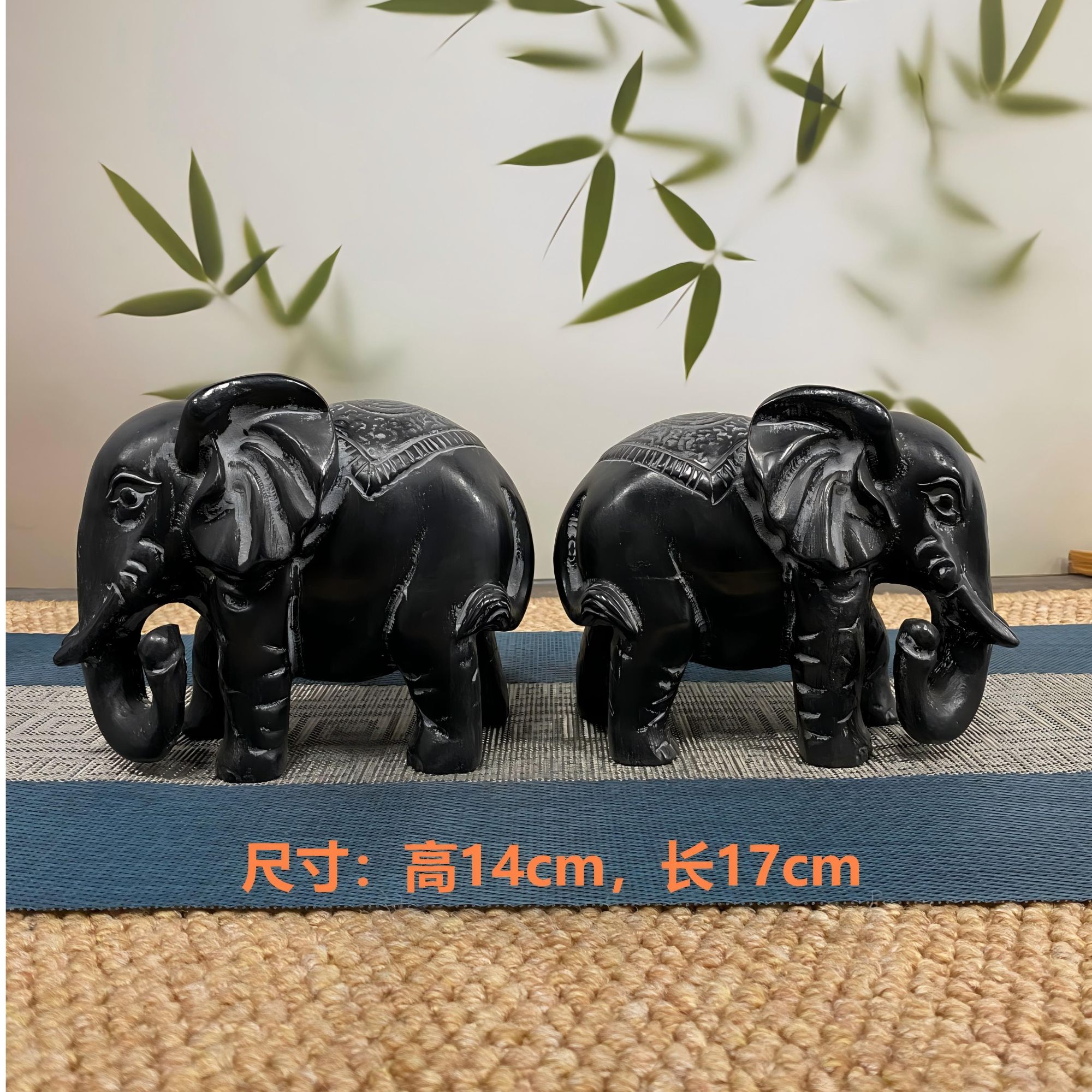 山西精美青石石雕麒麟桌面手工造景摆件室内陶瓷工艺品（大象一对）