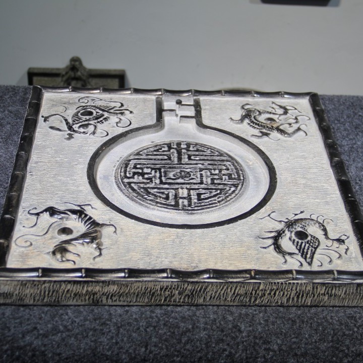 山西精美天然青石石雕八卦手工茶具用品（复古四神兽方茶盘）工艺品